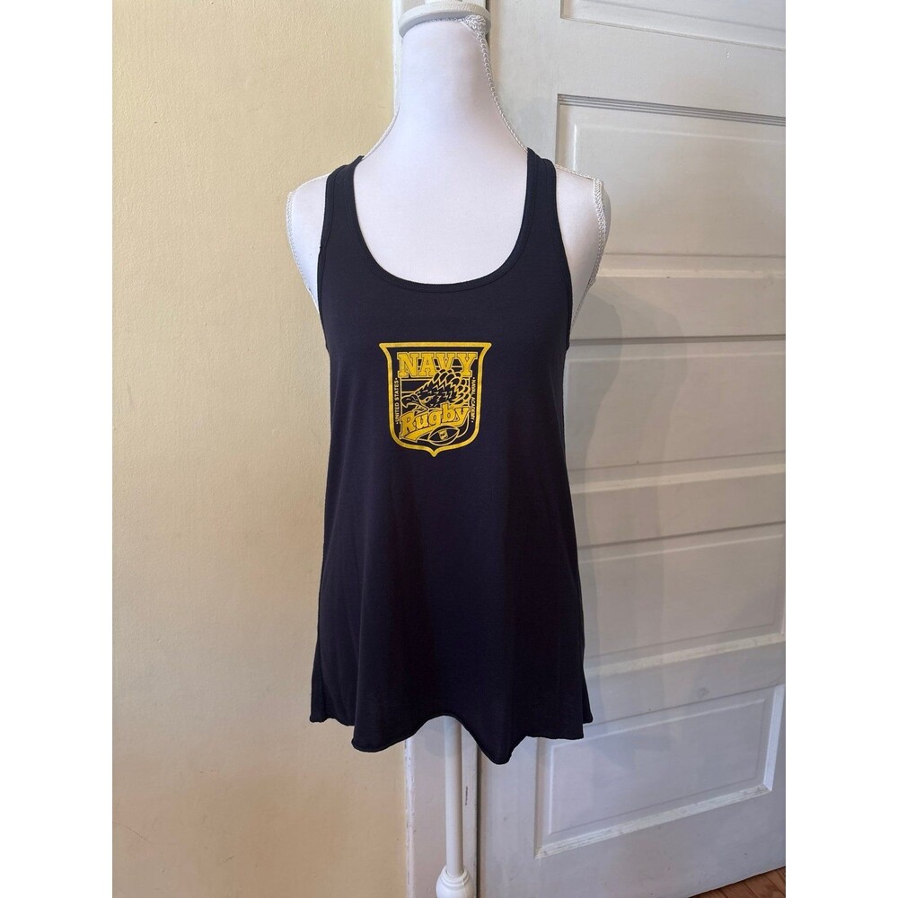 Tank top black athletic graphic tee navy rugby yellow gold sports football